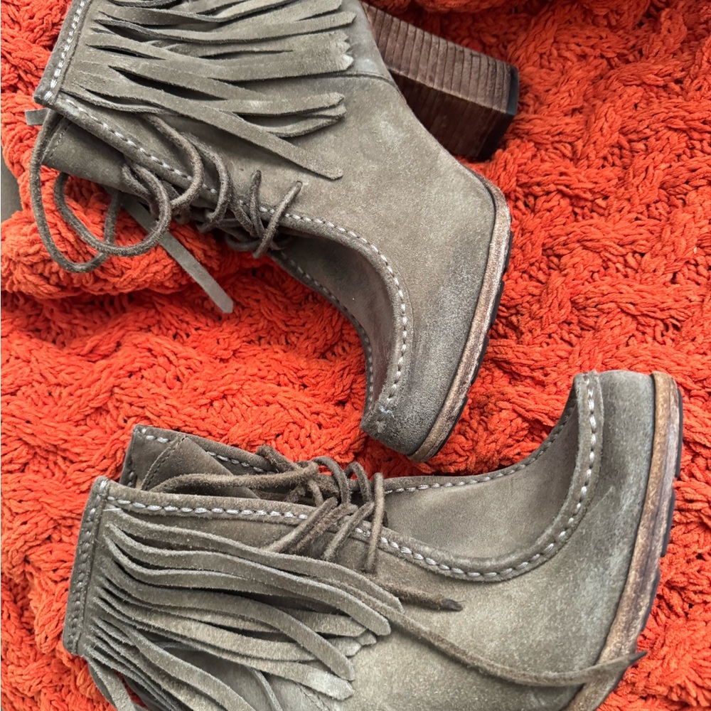 Frye Olive Fringed Heeled Boots - Picture 5 of 5